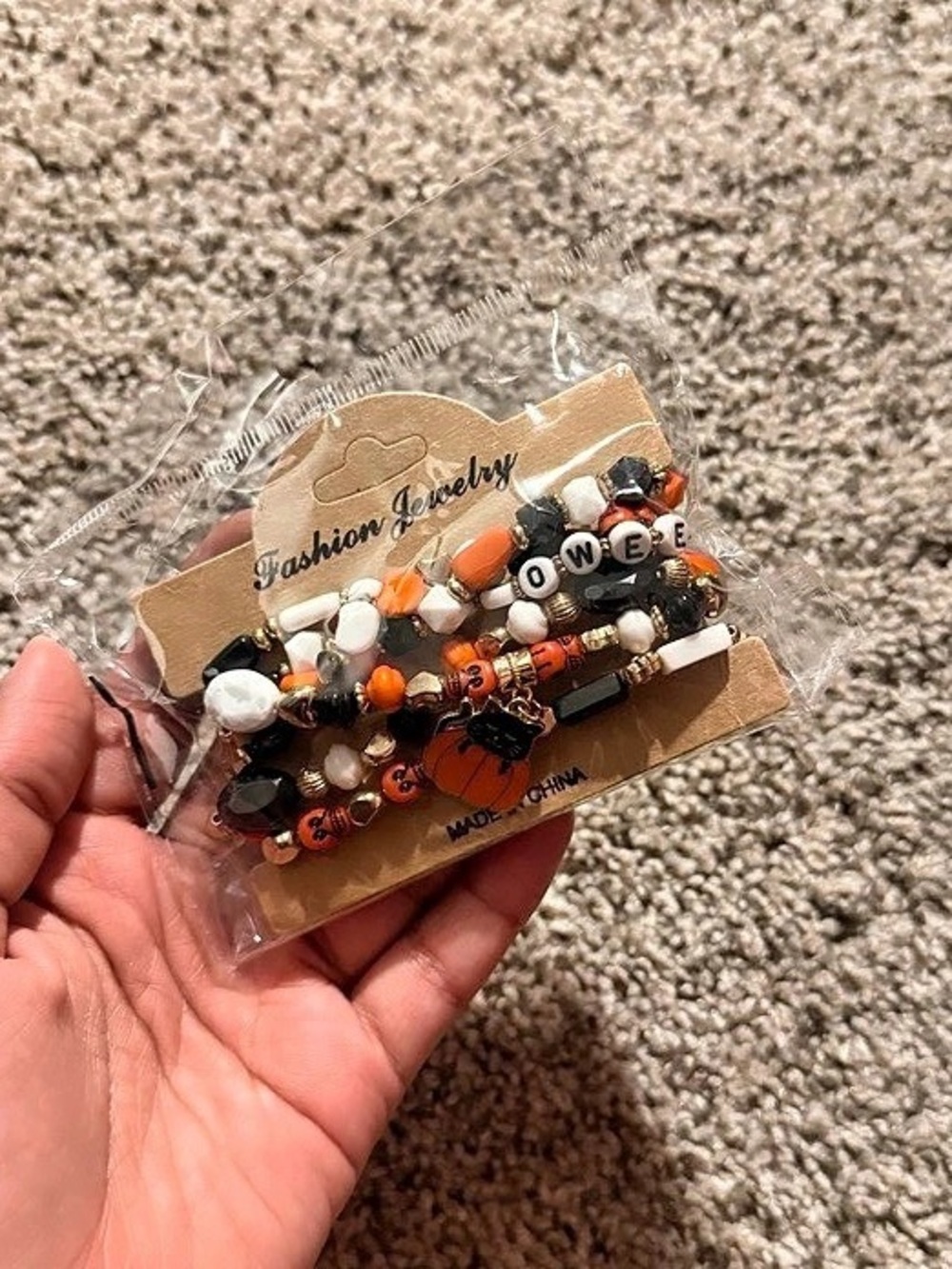 Beaded Bracelet Set in Orange & Black